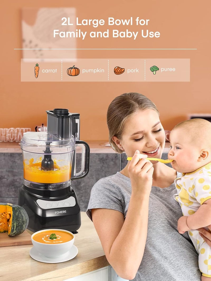 FOHERE Food Processor, 12 Cup, 2-in-1 Feed Chute Food Chopper & Meat Grinder, 500 Watt Motor, BPA Free, Stainless Steel, Procesador de Alimentos for Mincing, Dicing, Shredding, Puree & Kneading Dough - Image 4